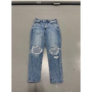 American Eagle Strigid Mom Jeans Womens 4 Short Distressed Blue High Rise Denim